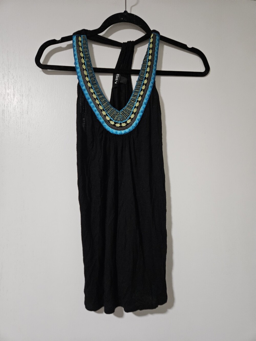 A. Byer Black Boho Tank Top Embroidered V-Neck Racerback Size S